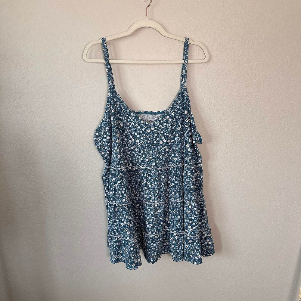 Torrid Vintage Floral Tiered Cami Tank Top Plus Size 5 5X Blue Slub Jersey Cute